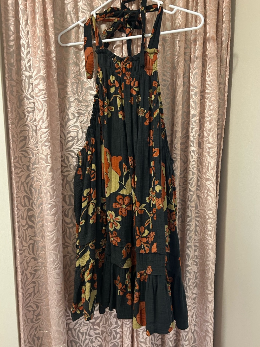 Free people Fluer tunic - charcoal with orange flowers M